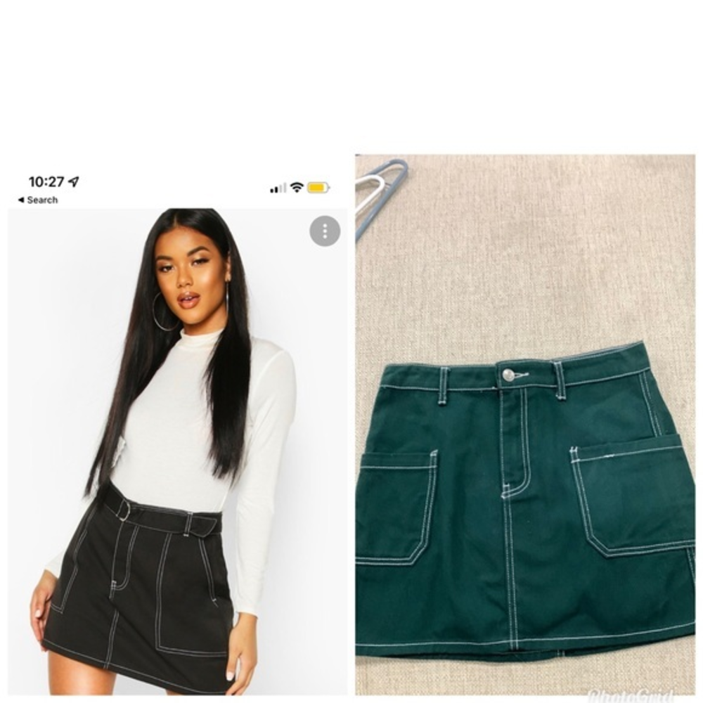 Denim stitch green mini skirt size medium Y2K vibe 4 pocket‎ belt loop